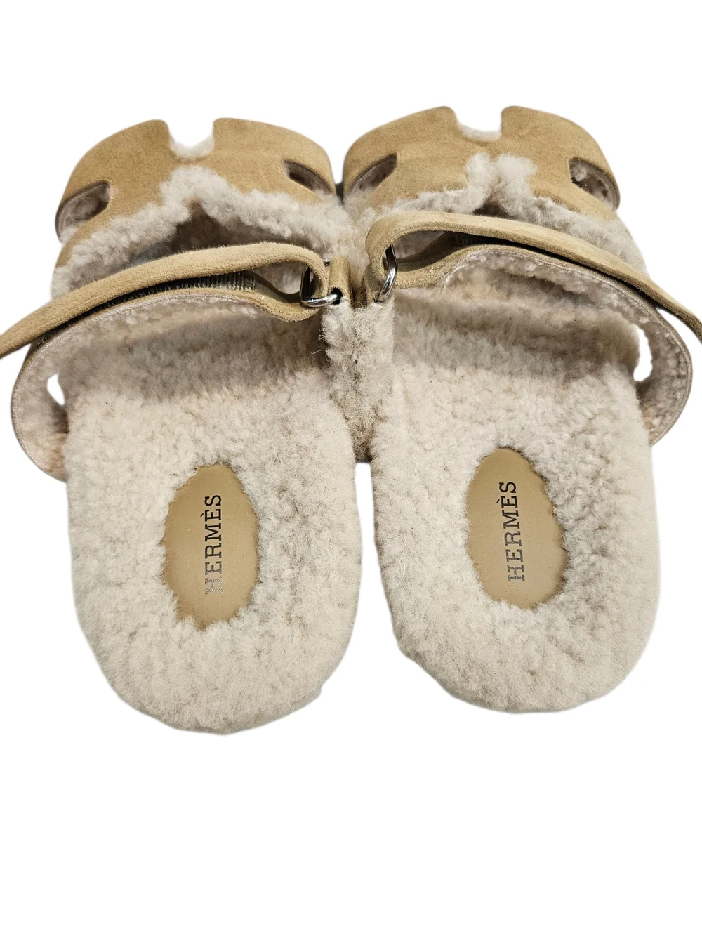 Hermès Chypre ShearlingTechno Sandal Beige Albatre/Ecru Shearling and Suede
